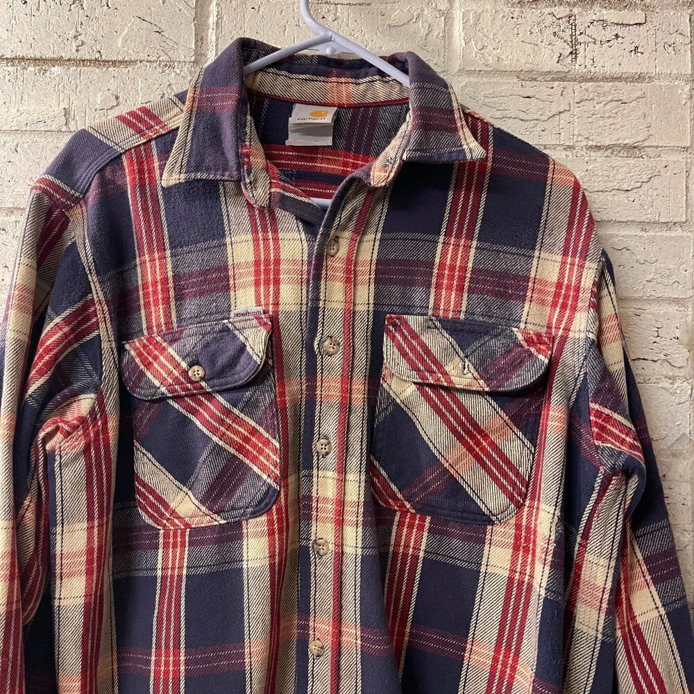 Carhartt Red Plaid  Distressed Rugged Shirt Med